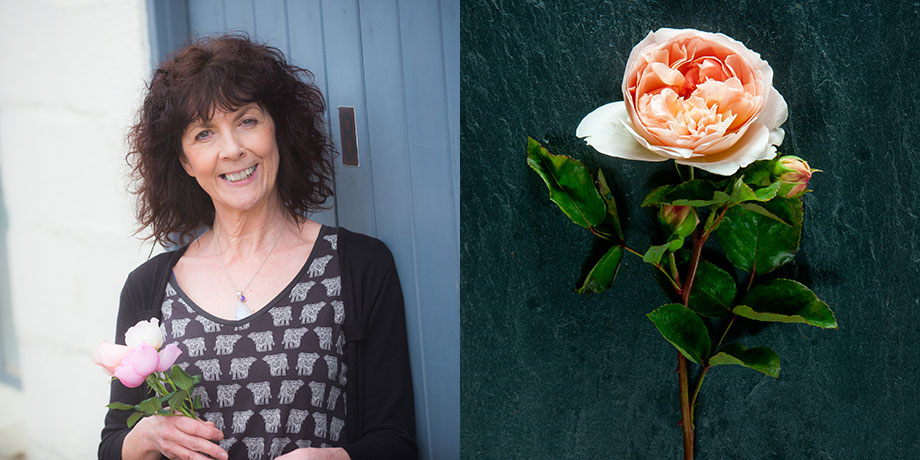 Eunice for British Flower Week with her favourite English rose Evelyn